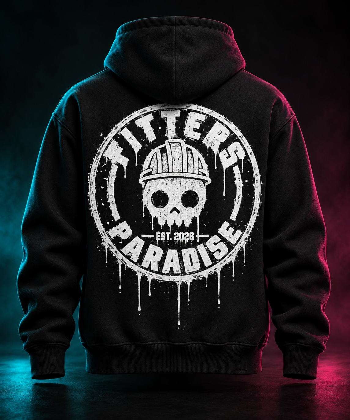 Black Fitters Paradise hoodie with large dripping back logo